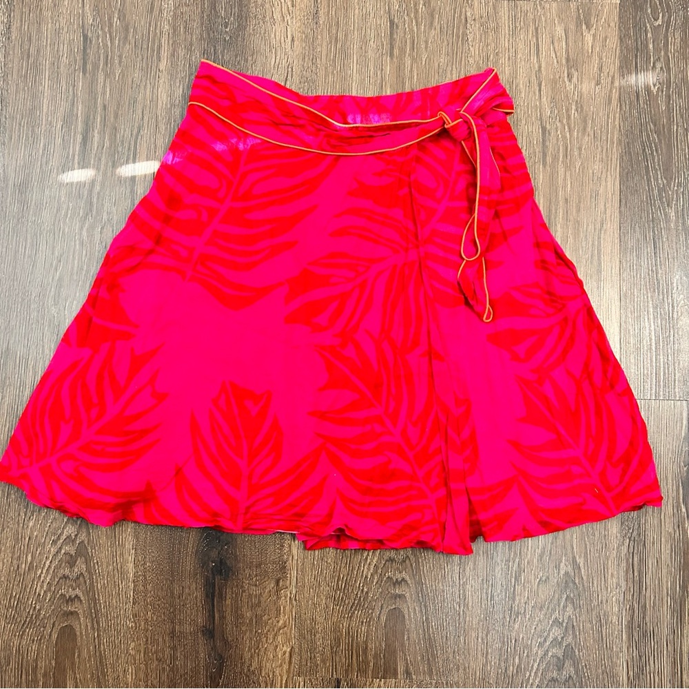 Free People Women’s Pink Tropical Wrap Lined Skirt Size 2 Hawaiian Tie Waist